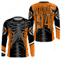 FUNSTUFFPRINT Custom Racing Orange Jersey, Cool Bone Motorcycle Motocross Off-Road Riders 3D Long Sleeve T-Shirt