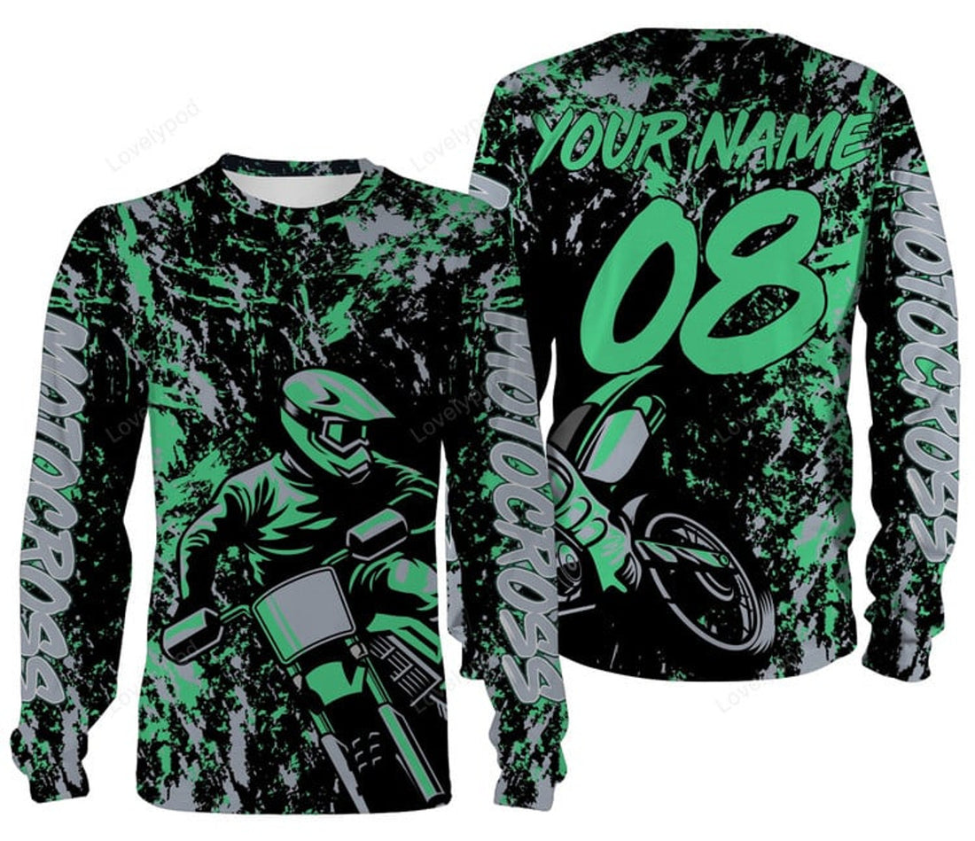 FUNSTUFFPRINT Custom Motocross Rider Personalized , Dirt Bike Off-road Motorcycle Racewear 3D Long Sleeve T-Shirt
