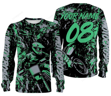 FUNSTUFFPRINT Custom Motocross Rider Personalized , Dirt Bike Off-road Motorcycle Racewear 3D Long Sleeve T-Shirt