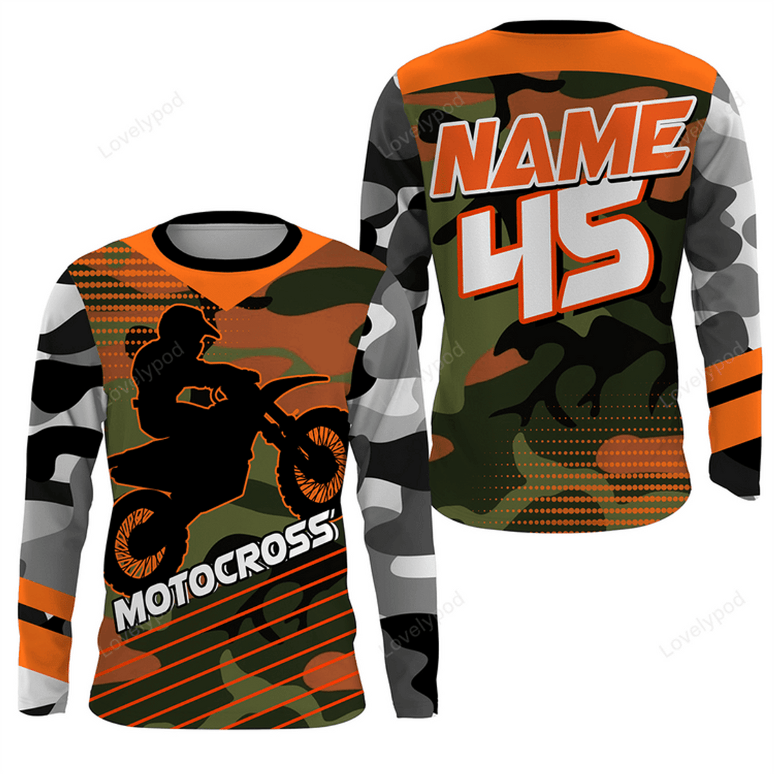 FUNSTUFFPRINT Custom Camo Motocross Jersey, UV Protect, Dirt Bike Racing Motorcycle Off-road Riders 3D Long Sleeve T-Shirt