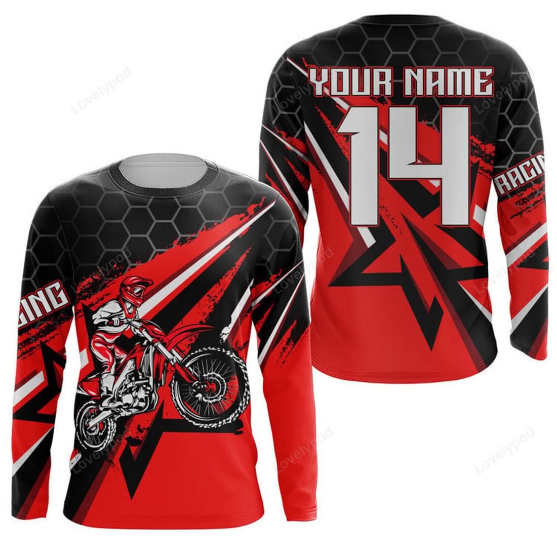 FUNSTUFFPRINT Custom Dirt Bike Jersey Motocross Shirt, Motorcycle 3D Long Sleeve T-Shirt