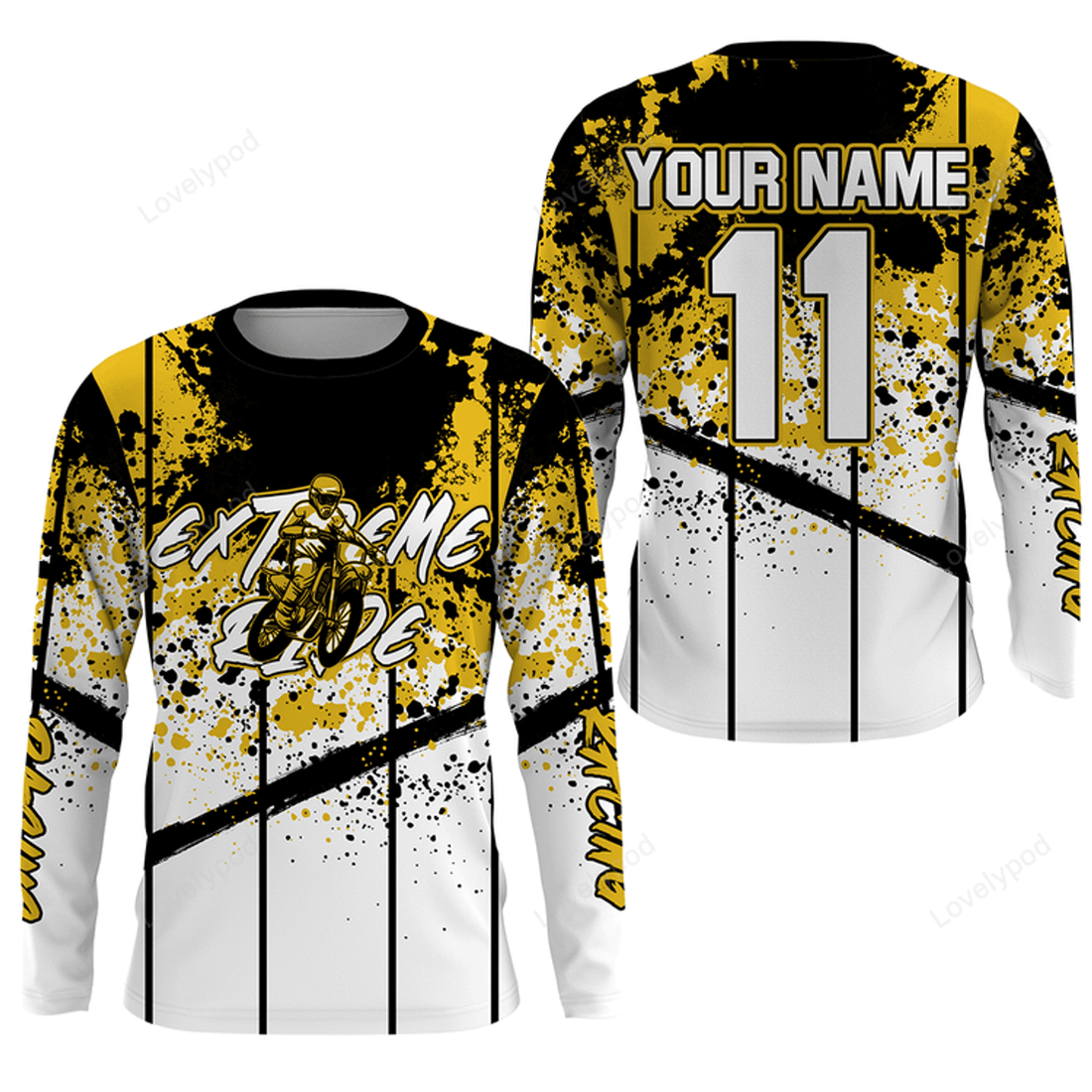 FUNSTUFFPRINT Custom Yellow jersey men women, extreme dirt road MX biker UV protective motorcycle 3D Long Sleeve T-Shirt