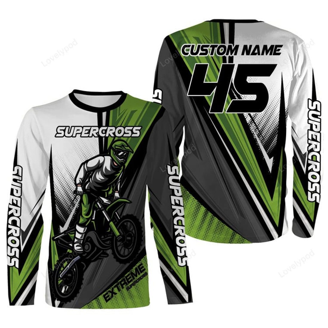FUNSTUFFPRINT Custom Supercross Riding Jersey, Motorcycle Off-Road Riders Dirt Bike Racing 3D Long Sleeve T-Shirt