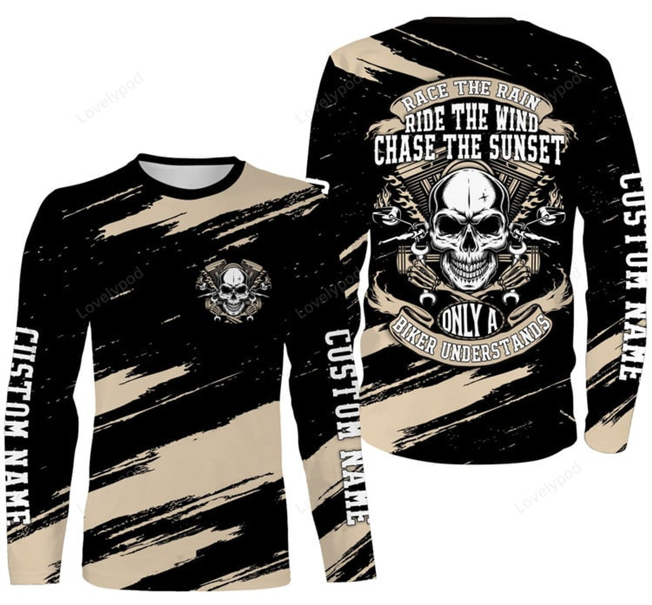 FUNSTUFFPRINT Custom Riding Jersey, Motocross Racing Dirt Bike Motorcycle Shirt, Off-Road Skull Biker 3D Long Sleeve T-Shirt