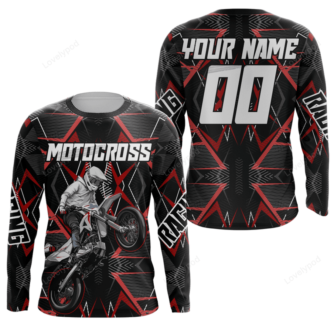 FUNSTUFFPRINT Custom Motocross Jersey, Dirt Bike Shirt Off-Road, Men Motorcycle 3D Long Sleeve T-Shirt