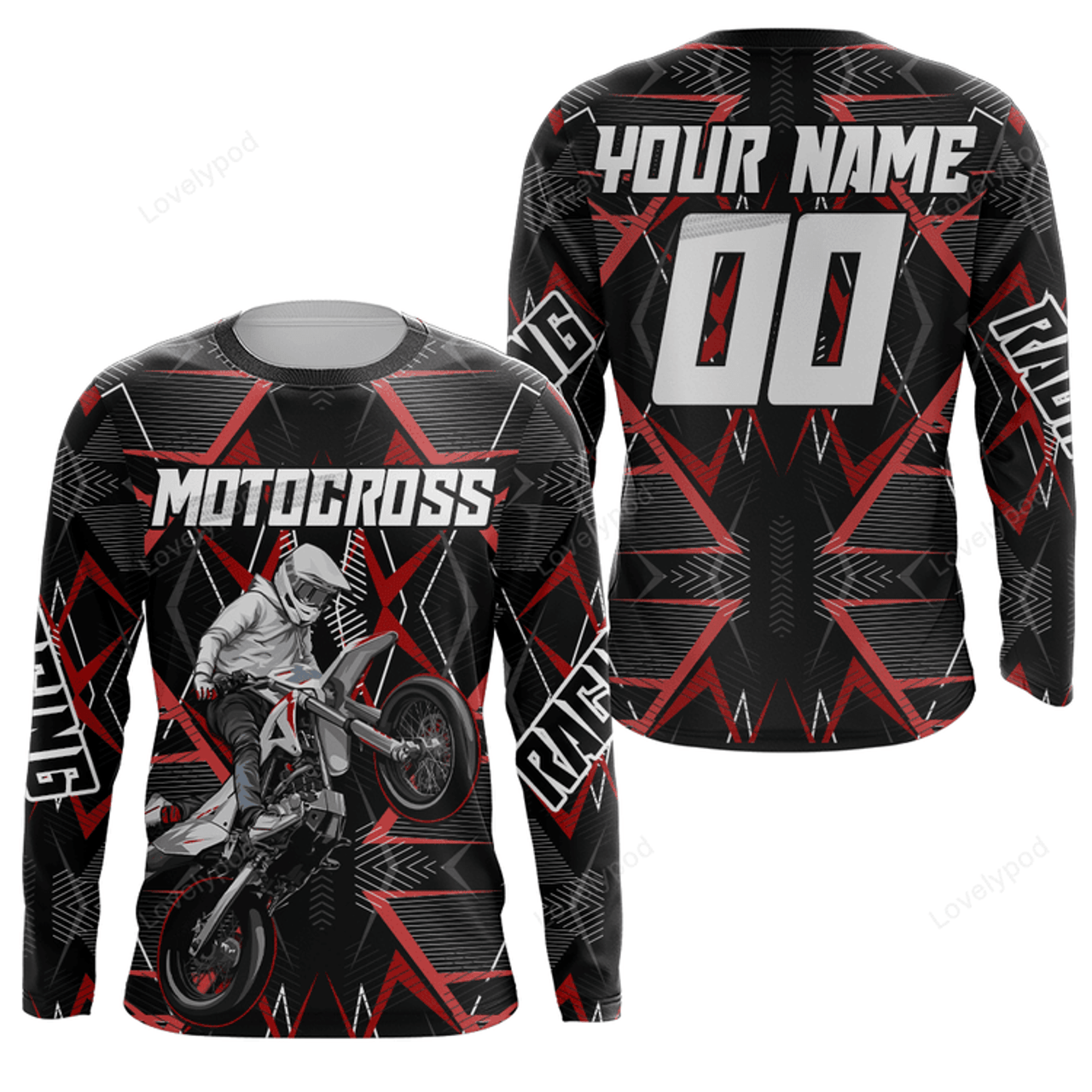 FUNSTUFFPRINT Custom Motocross Jersey, Dirt Bike Shirt Off-Road, Men Motorcycle 3D Long Sleeve T-Shirt