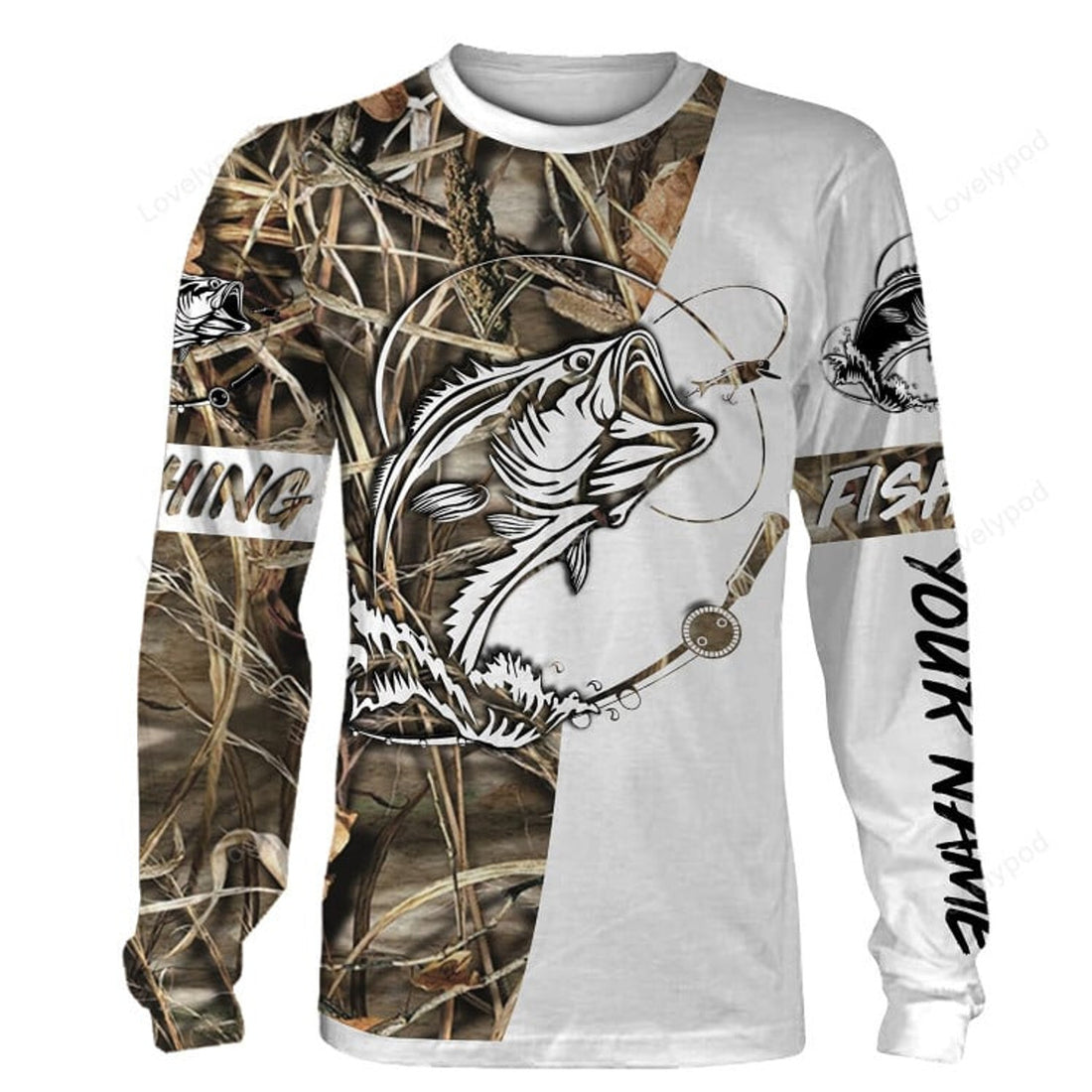 FUNSTUFFPRINT Custom bass fishing tattoo full printing fishing shirt, Fishing 3D Long Sleeve T-Shirt