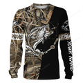 FUNSTUFFPRINT Custom bass fishing tattoo full printing fishing black shirt for Men, Fishing 3D Long Sleeve T-Shirt