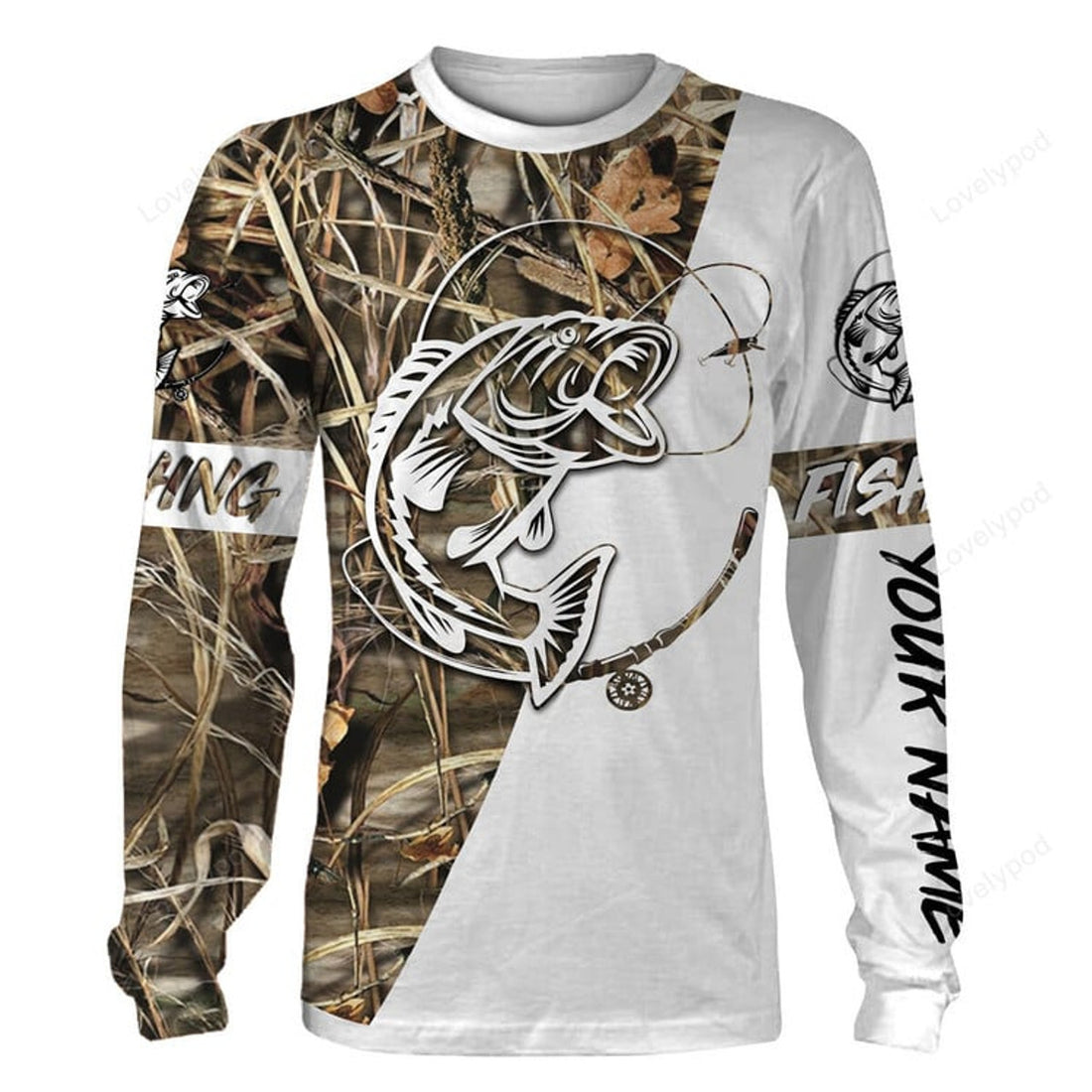 FUNSTUFFPRINT Custom largemouth bass fishing tattoo full printing 3D Long Sleeve T-Shirt