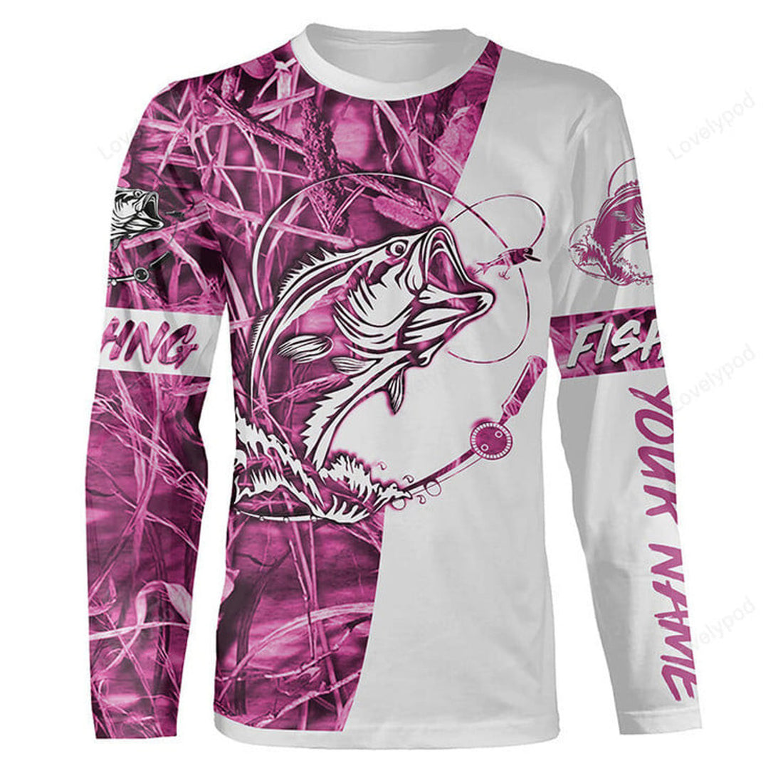 FUNSTUFFPRINT Custom fishing tattoo full printing pink fishing shirt, fishing , Gift for fishing lover 3D Long Sleeve T-Shirt