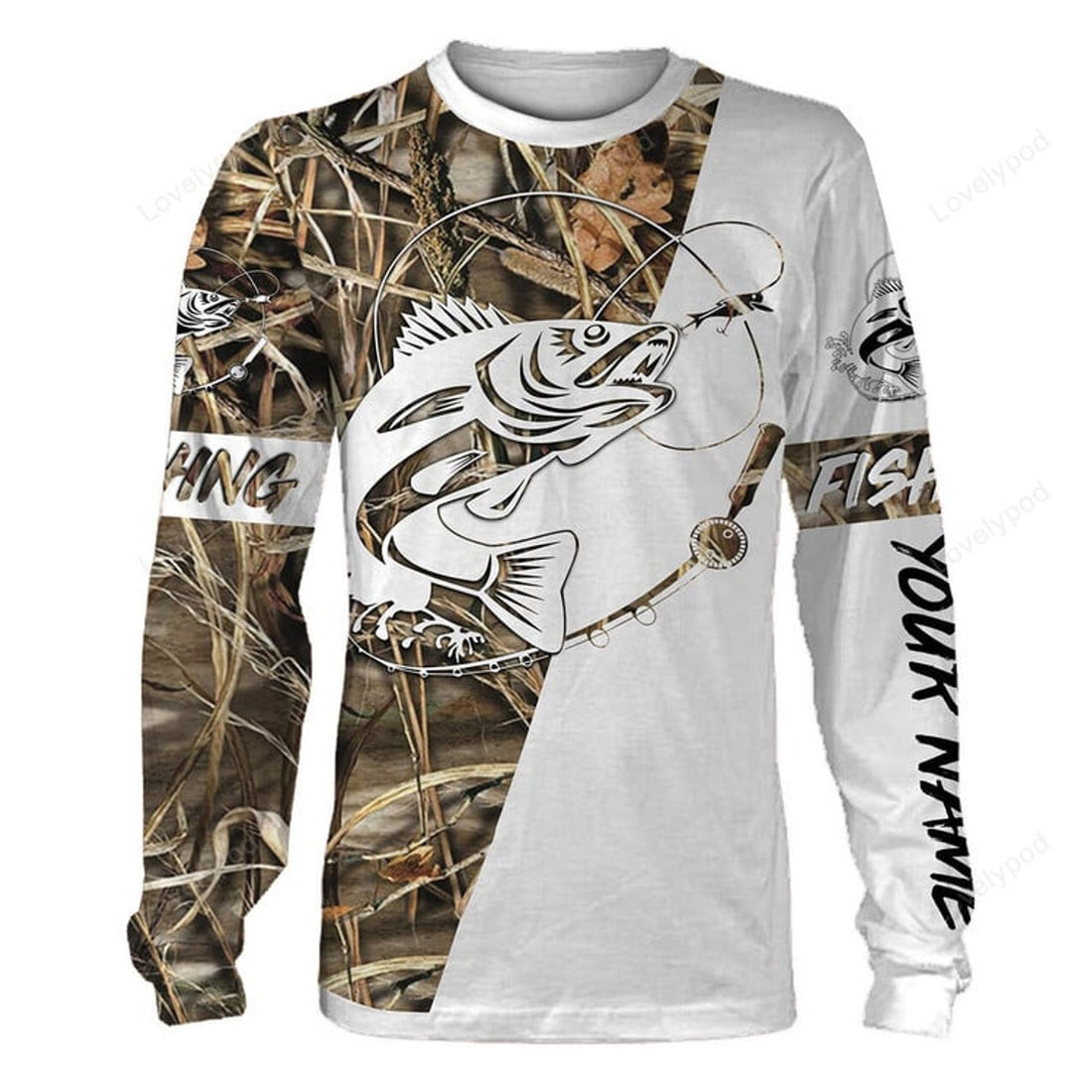 FUNSTUFFPRINT Custom walleye fishing tattoo full printing 3D shirt, fishing for men and women, Gift for fishing lover 3D Long Sleeve T-Shirt