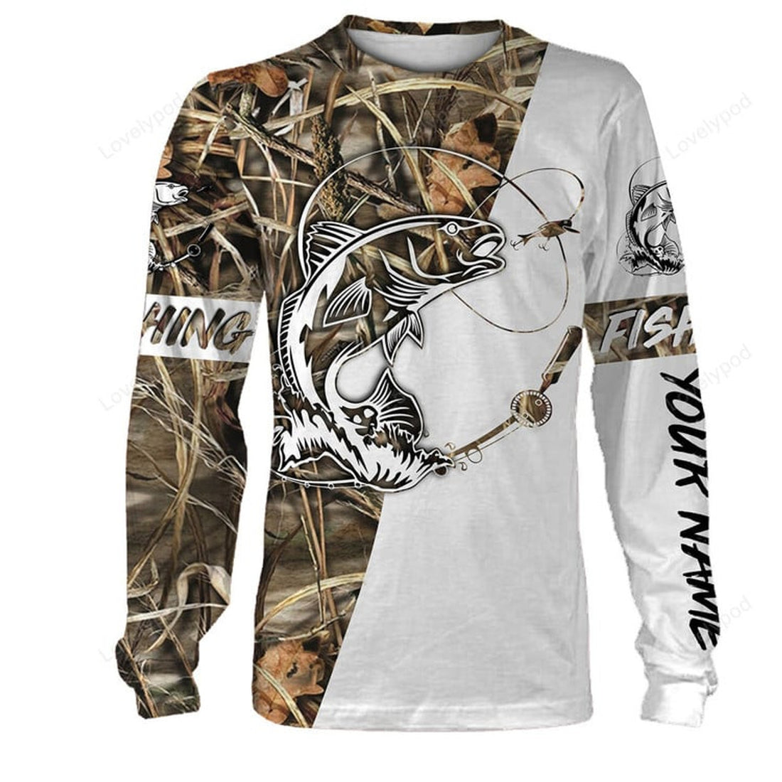 FUNSTUFFPRINT Custom Redfish Puppy Drum fishing shirts tattoo full printing shirt, all over print , 3D Long Sleeve T-Shirt