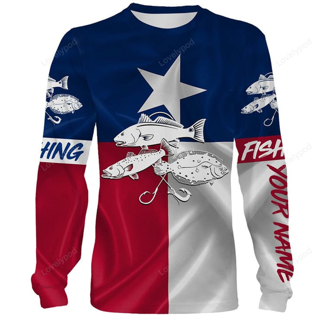 FUNSTUFFPRINT Custom Texas Slam fishing Texas Flag 3D All Over print shirts, fishing , Gift for fishing lover 3D Long Sleeve T-Shirt