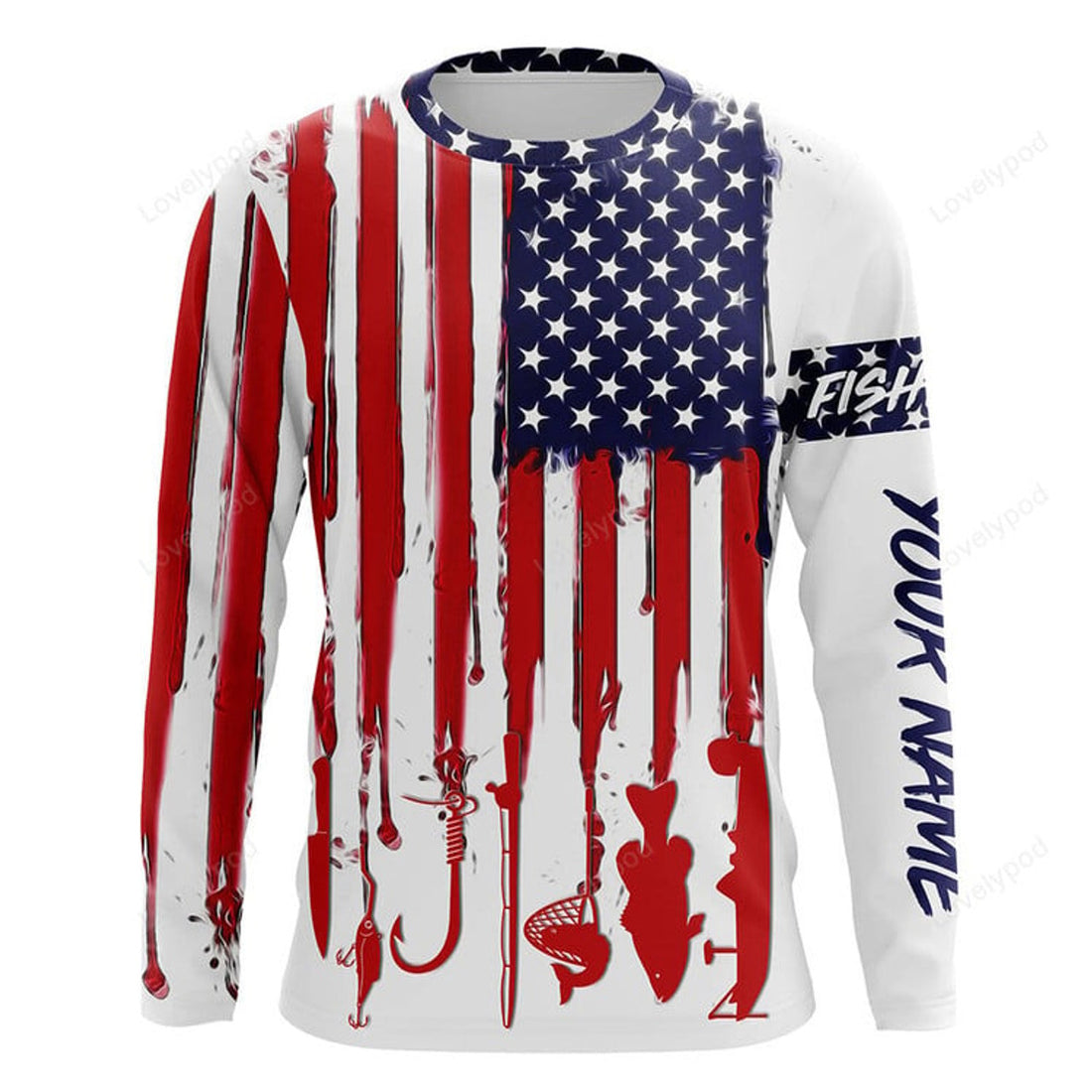 FUNSTUFFPRINT Custom American flag Fishing Shirts for fisherman, Gift for fishing lover 3D Long Sleeve T-Shirt