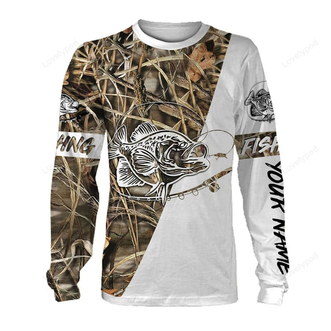 FUNSTUFFPRINT Custom crappie fishing tattoo full printing shirt, Gift for fishing lover 3D Long Sleeve T-Shirt
