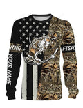FUNSTUFFPRINT Custom Bass Fishing US Flag Lake Camo Full Printing Shirts, Gift for fishing lover 3D Long Sleeve T-Shirt