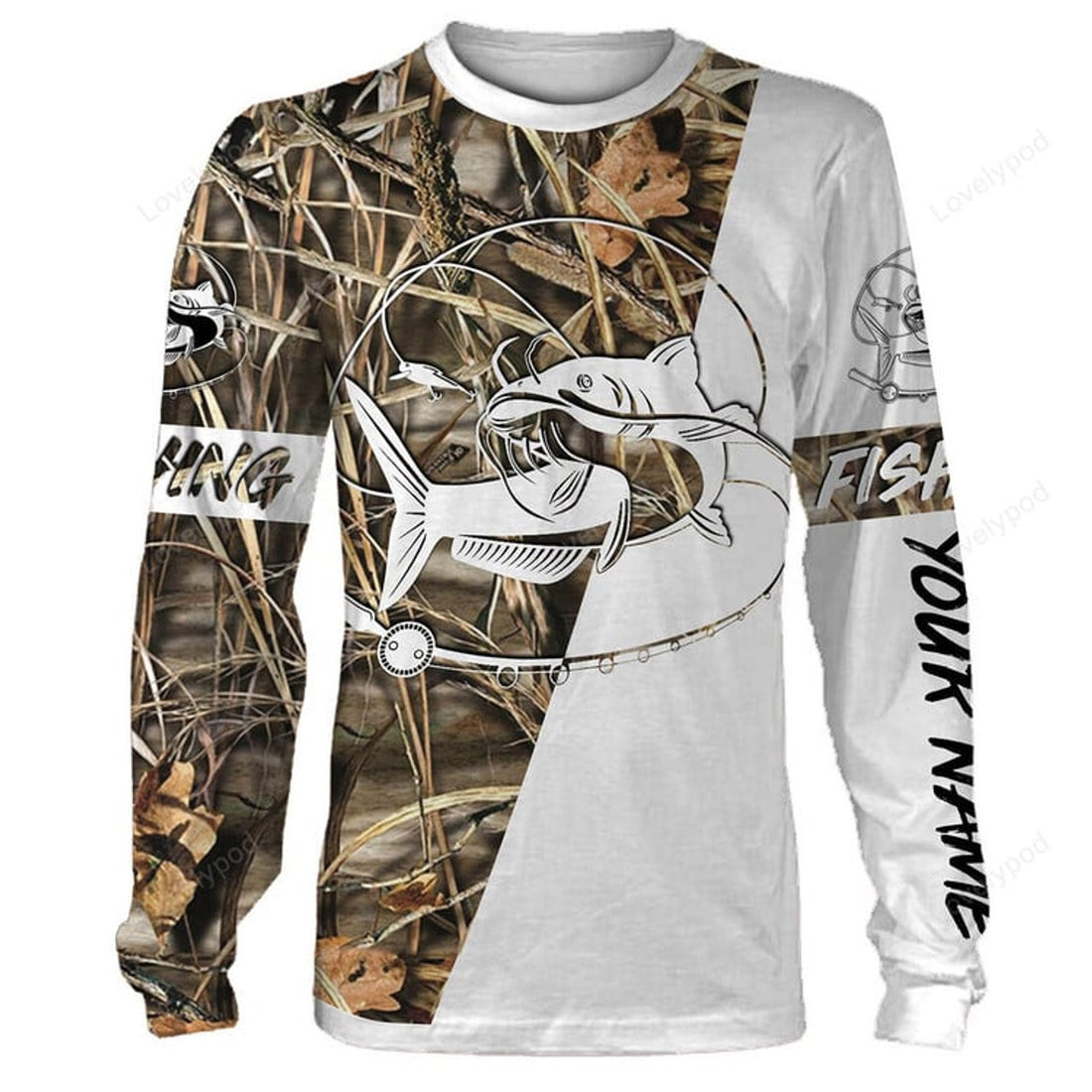 FUNSTUFFPRINT Custom catfish fishing tattoo full printing shirt, Gift for fishing lover 3D Long Sleeve T-Shirt