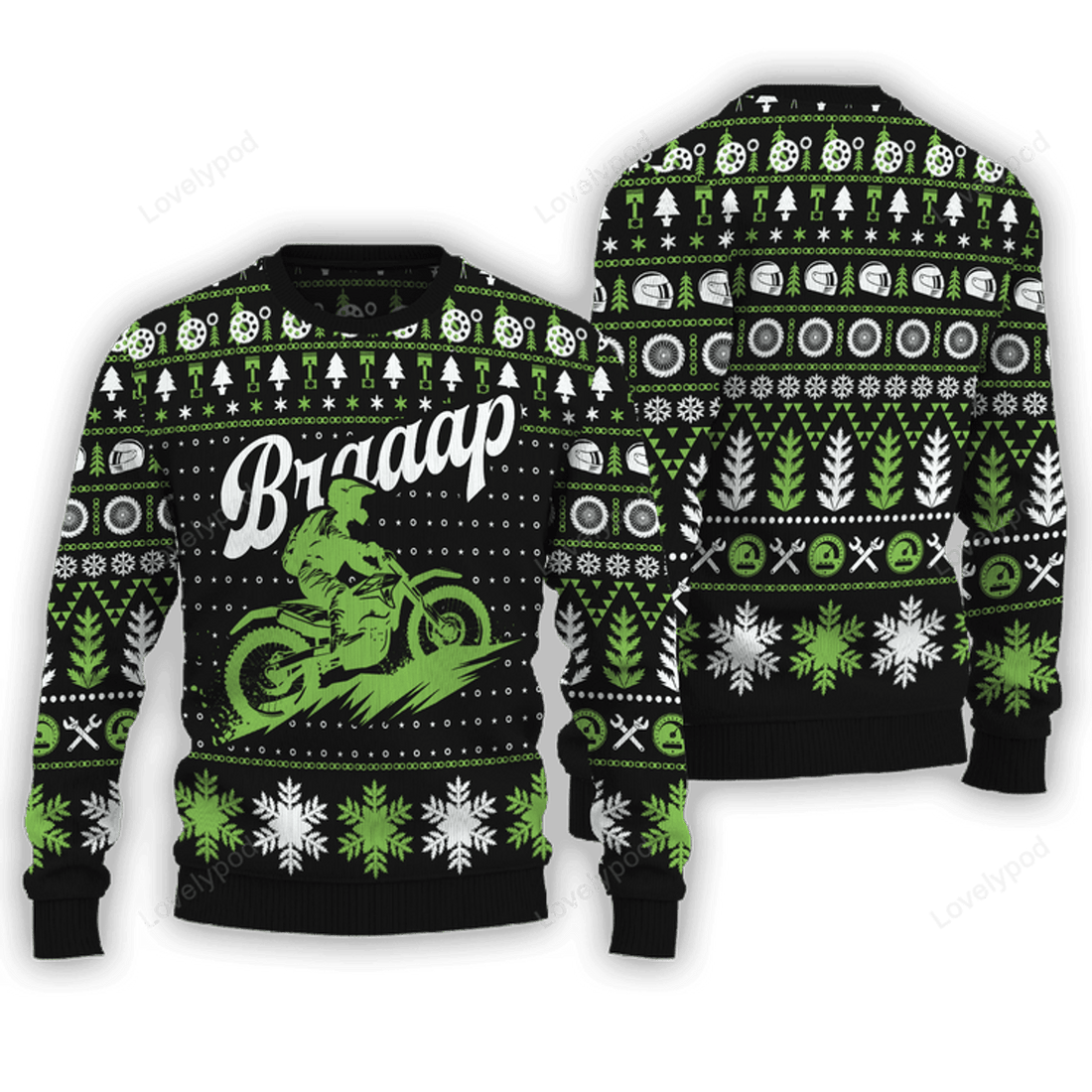 FUNSTUFFPRINT Braaap Moto Momentum 250 Ugly Christmas Sweater, Braaap Off-Road Rush 250, Hill Climb Motobike Ugly Christmas Sweater Ugly Sweater