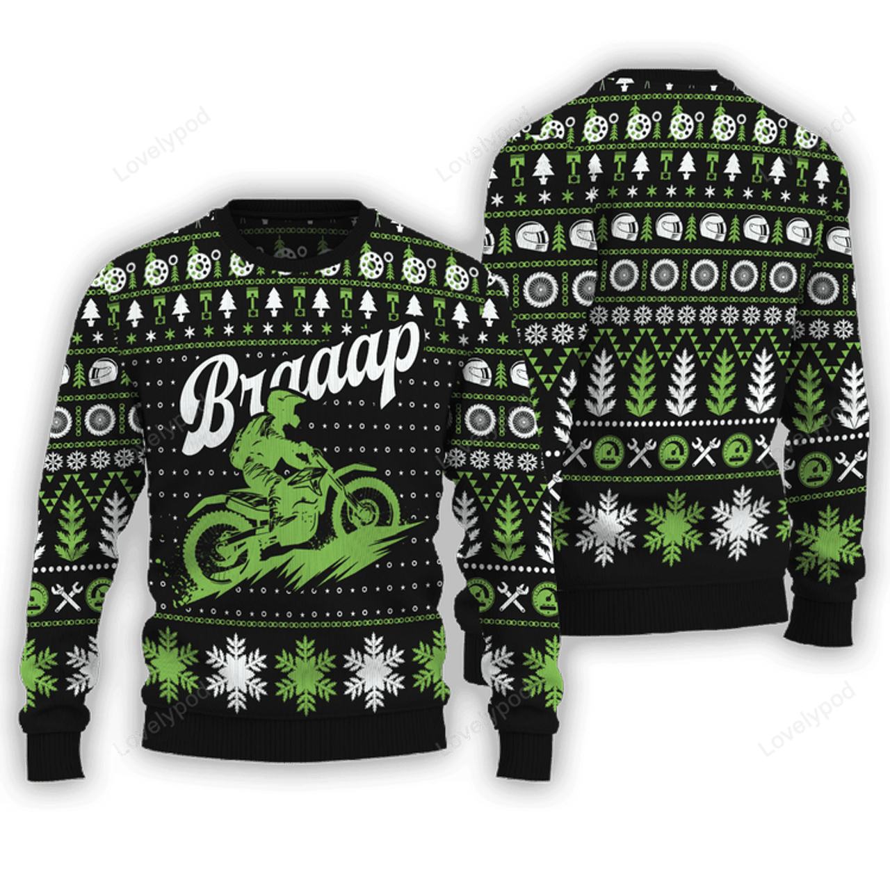 FUNSTUFFPRINT Braaap Moto Momentum 250 Ugly Christmas Sweater, Braaap Off-Road Rush 250, Hill Climb Motobike Ugly Christmas Sweater Ugly Sweater