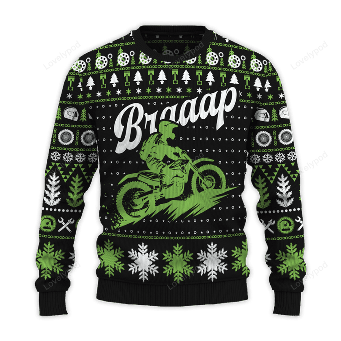 FUNSTUFFPRINT Braaap Moto Momentum 250 Ugly Christmas Sweater, Braaap Off-Road Rush 250, Hill Climb Motobike Ugly Christmas Sweater Ugly Sweater