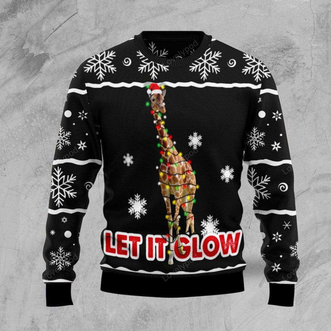 FUNSTUFFPRINT Giraffe Let It Glow Ugly Christmas Sweater for men and women Ugly Sweater