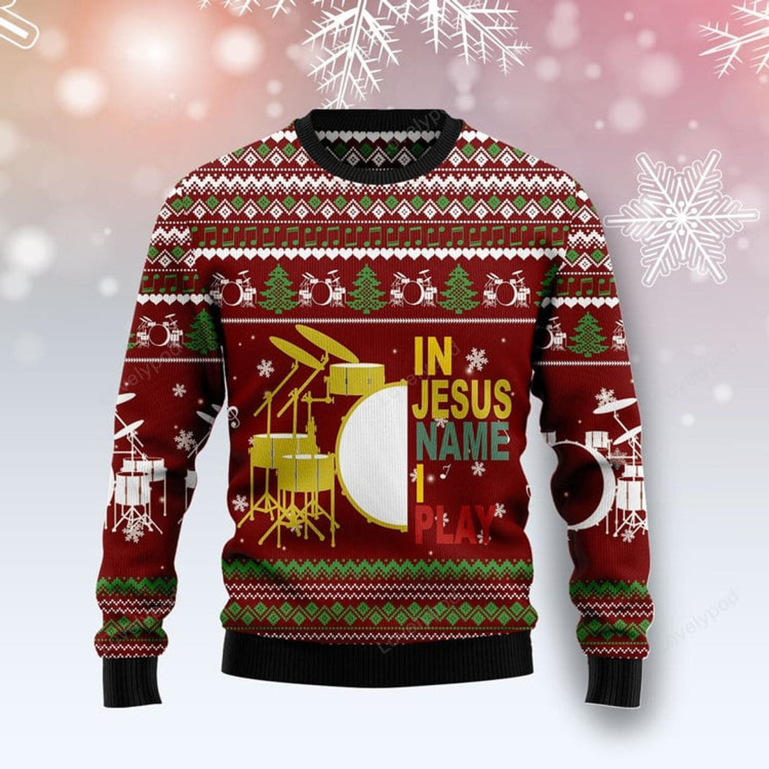 FUNSTUFFPRINT Drum I Play Ugly Christmas Sweater for men and women, Gift for drum lover Ugly Sweater
