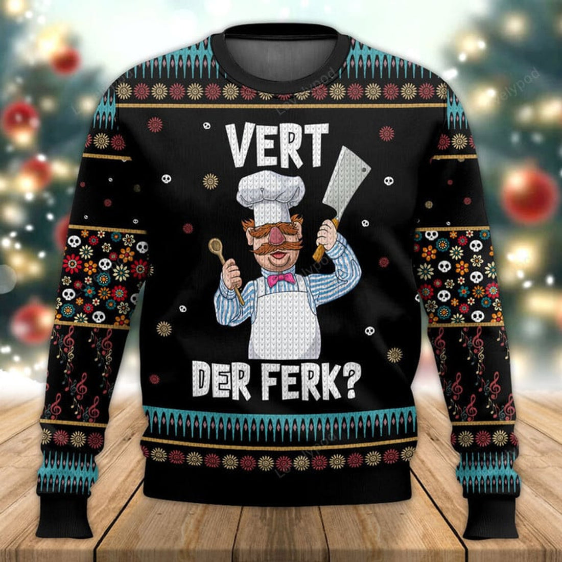 FUNSTUFFPRINT Funny Swedish Chef Vert Der Ferk Ugly Christmas Sweater Ugly Sweater