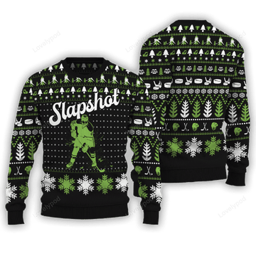 FUNSTUFFPRINT Slapshot Hockey Ugly Christmas Sweater, Hockey Ugly Christmas Sweaters for Men and Women Ugly Sweater