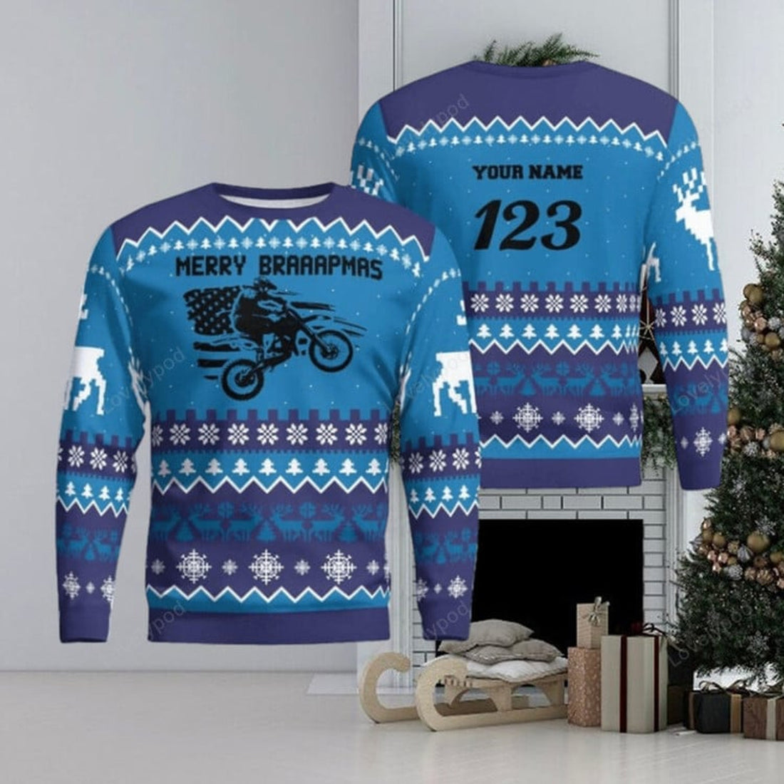 FUNSTUFFPRINT Custom Christmas Motocross Rider new Ugly Christmas Sweater for Men and Women, Gift for biker Motocross lover Ugly Sweater