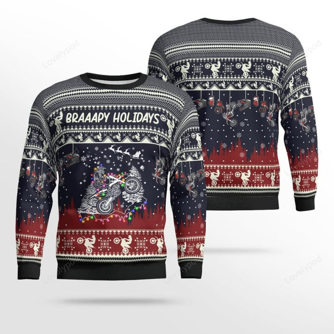 FUNSTUFFPRINT Braaapy holidays Motocross Ugly Christmas sweater for men, Motocross sweatshirt, Gift for biker Motocross lover Ugly Sweater