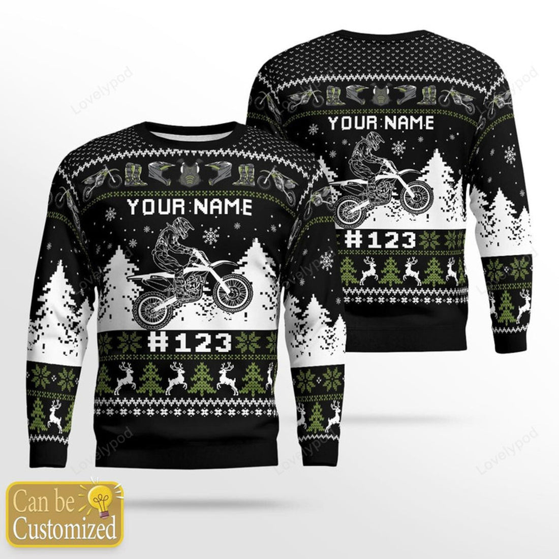 FUNSTUFFPRINT Xmas Motocross rider Ugly Christmas sweater for men, Motocross sweatshirt, Gift for biker Motocross lover Ugly Sweater