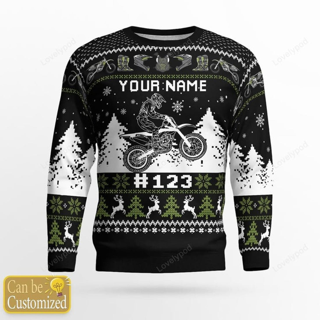 FUNSTUFFPRINT Xmas Motocross rider Ugly Christmas sweater for men, Motocross sweatshirt, Gift for biker Motocross lover Ugly Sweater