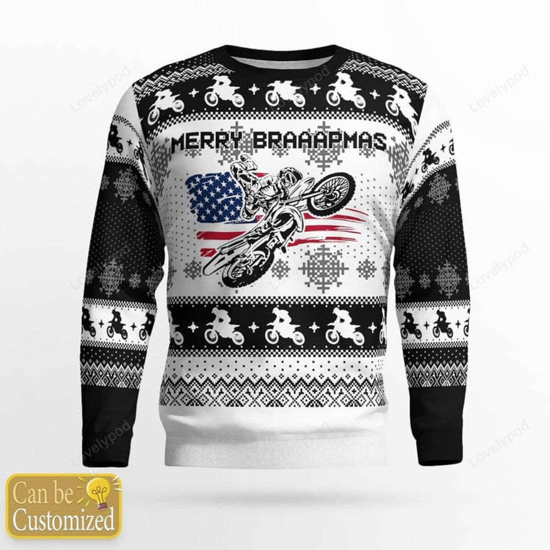 FUNSTUFFPRINT Custom Motocross rider Ugly Christmas sweater, Merry braaapmas ugly sweater, Motocross sweatshirt, Gift for biker Motocross lover Ugly Sweater