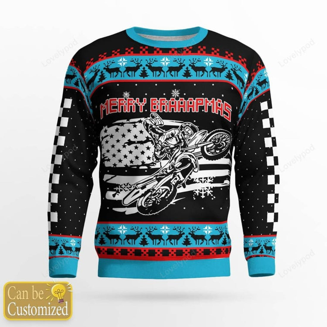 FUNSTUFFPRINT Custom name and number Motocross rider Ugly Christmas sweater, Merry braaapmas ugly sweater, Motocross sweatshirt Ugly Sweater