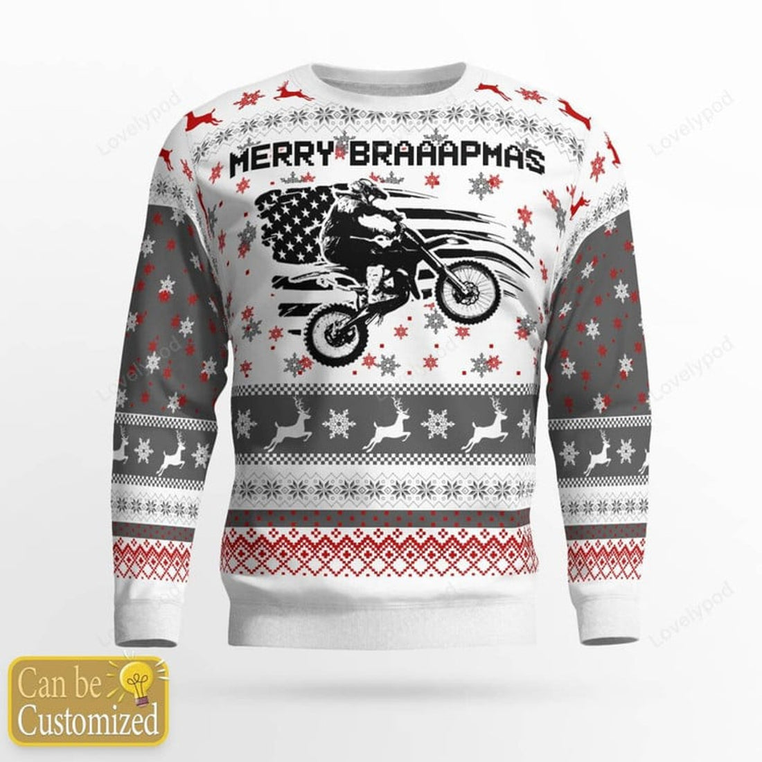 FUNSTUFFPRINT Custom name and number Motocross rider Ugly Christmas sweater, Motocross sweatshirt Ugly Sweater
