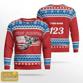FUNSTUFFPRINT Custom name and number Motocross rider red Ugly Christmas sweater, Motocross sweatshirt Ugly Sweater