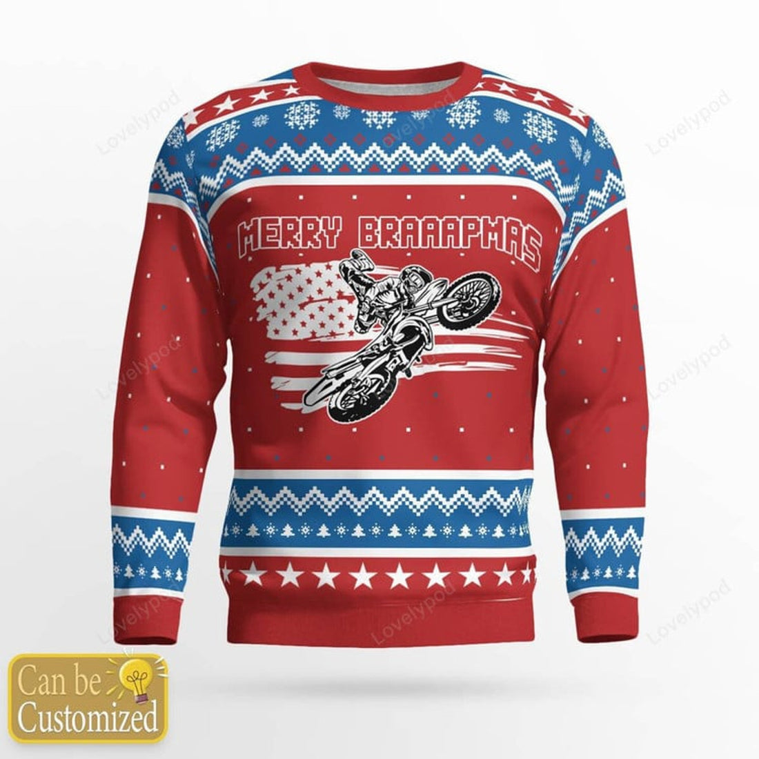 FUNSTUFFPRINT Custom name and number Motocross rider red Ugly Christmas sweater, Motocross sweatshirt Ugly Sweater