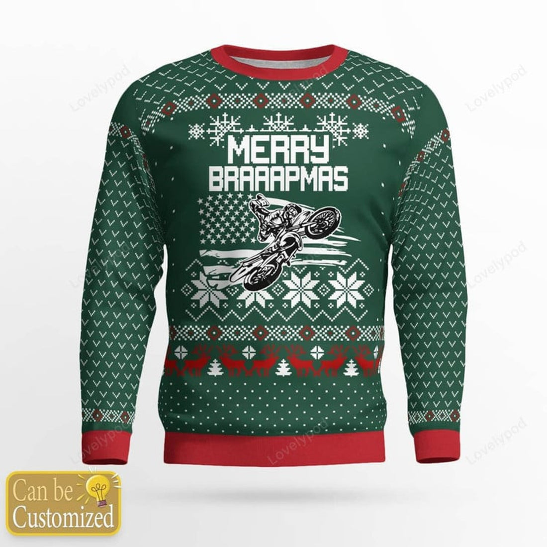 FUNSTUFFPRINT Custom name and number Motocross rider Ugly Christmas sweater, Motocross sweatshirt, Christmas gift for motocross lover Ugly Sweater