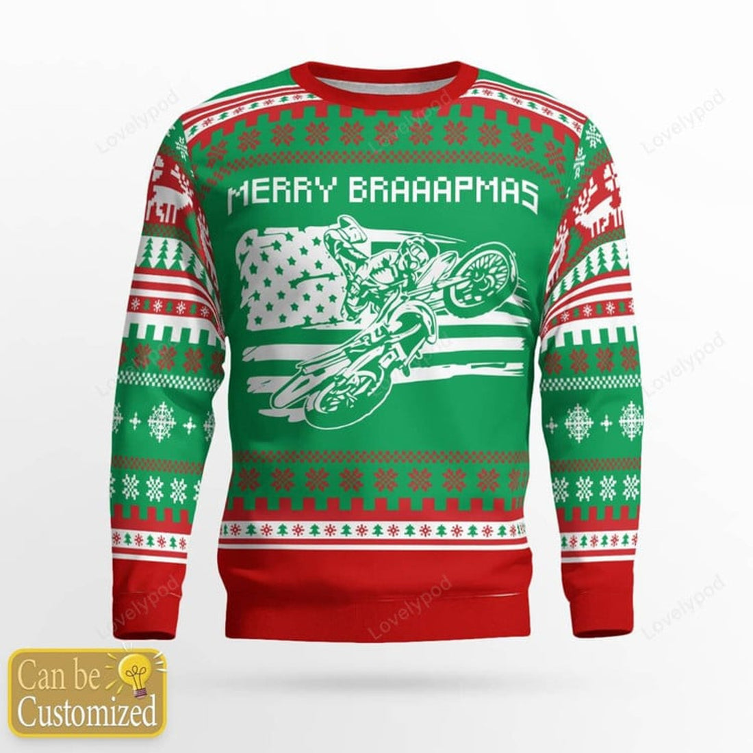 FUNSTUFFPRINT Custom name and number Motocross rider Ugly Christmas sweater red, Motocross biker sweatshirt, Christmas gift for motocross Ugly Sweater