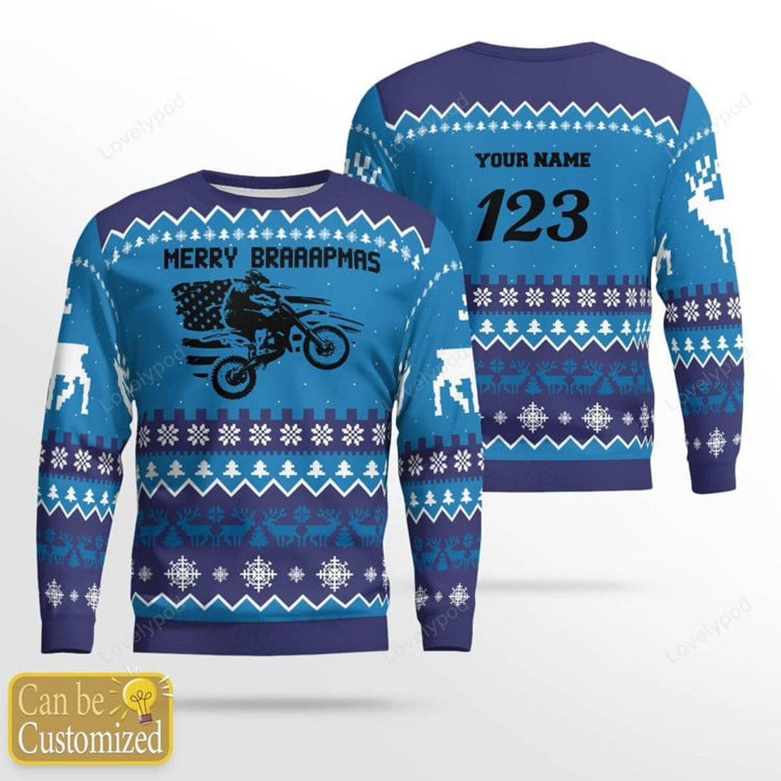 FUNSTUFFPRINT Custom name and number Motocross rider 12 Ugly Christmas sweater for men, Motocross biker sweatshirt, gift for motocross lover Ugly Sweater