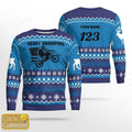 FUNSTUFFPRINT Custom name and number Motocross rider 12 Ugly Christmas sweater for men, Motocross biker sweatshirt, gift for motocross lover Ugly Sweater