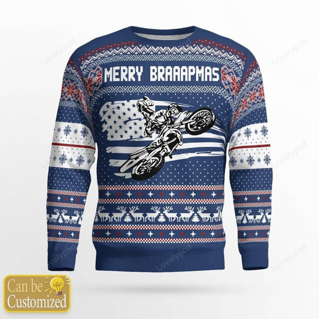 FUNSTUFFPRINT Custom name and number Motocross rider 13 Ugly Christmas sweater for men, Motocross biker sweatshirt, gift for motocross lover Ugly Sweater