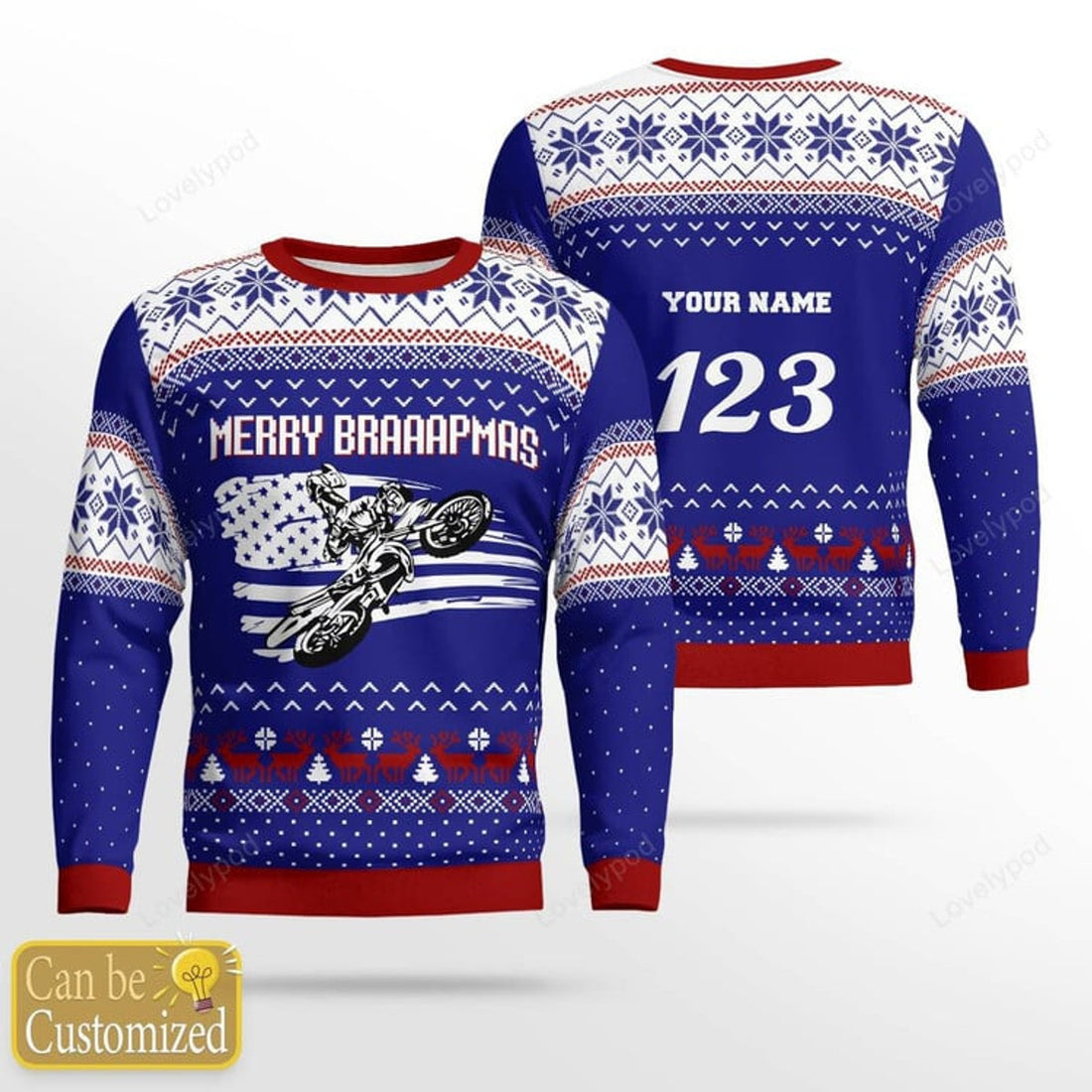 FUNSTUFFPRINT Custom name and number Motocross rider 10 Ugly Christmas sweater for men, Motocross biker sweatshirt, gift for motocross lover Ugly Sweater