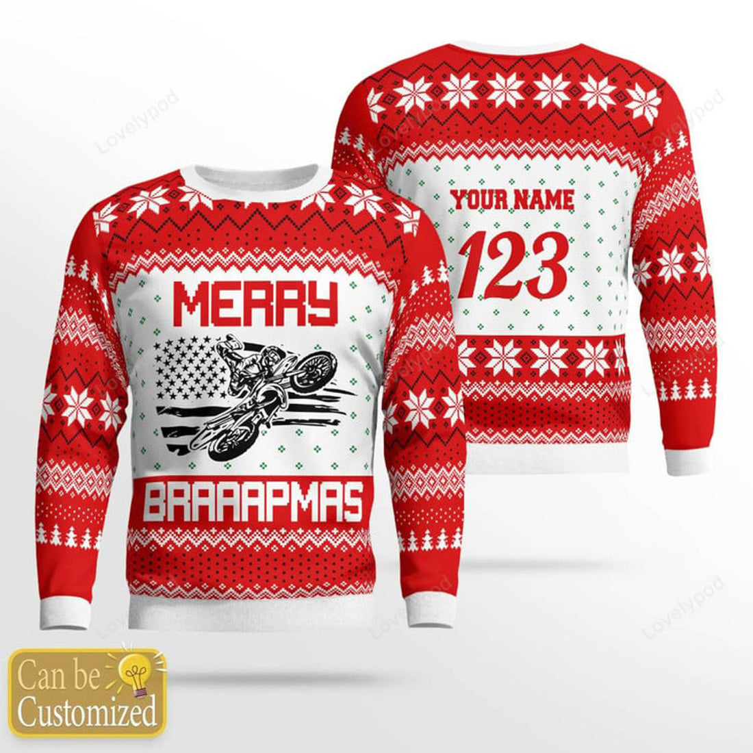 FUNSTUFFPRINT Custom name and number Christmas Motocross rider 9 Ugly Christmas sweater for men, Motocross biker sweatshirt, gift for motocross lover Ugly Sweater