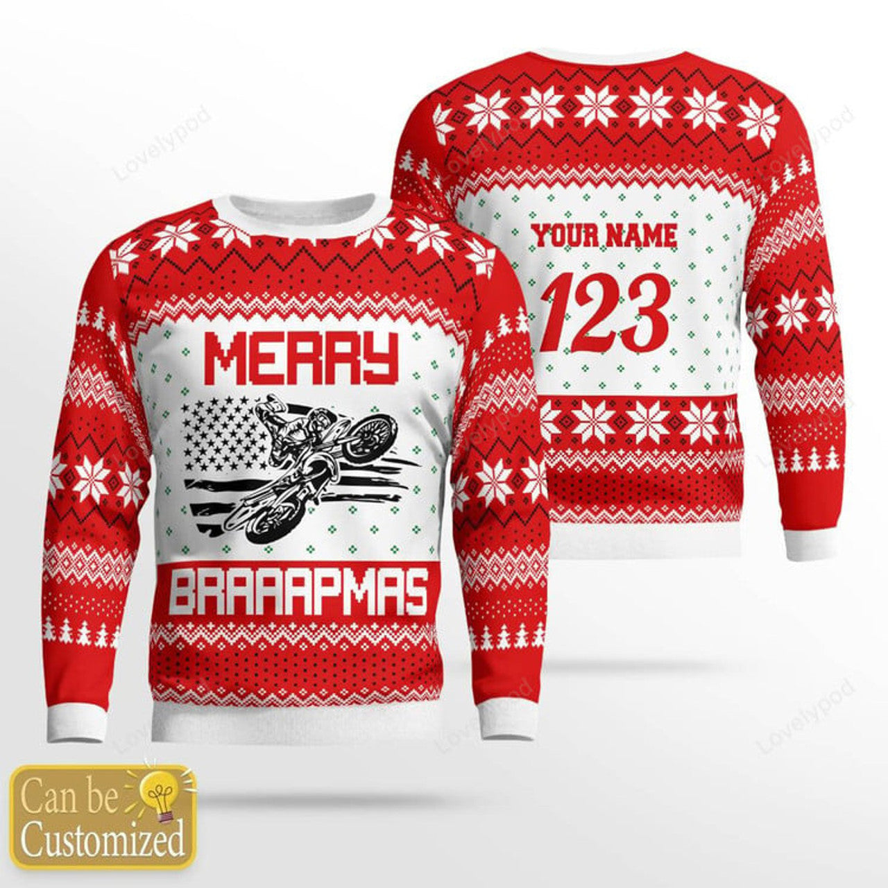 FUNSTUFFPRINT Custom name and number Christmas Motocross rider 9 Ugly Christmas sweater for men, Motocross biker sweatshirt, gift for motocross lover Ugly Sweater