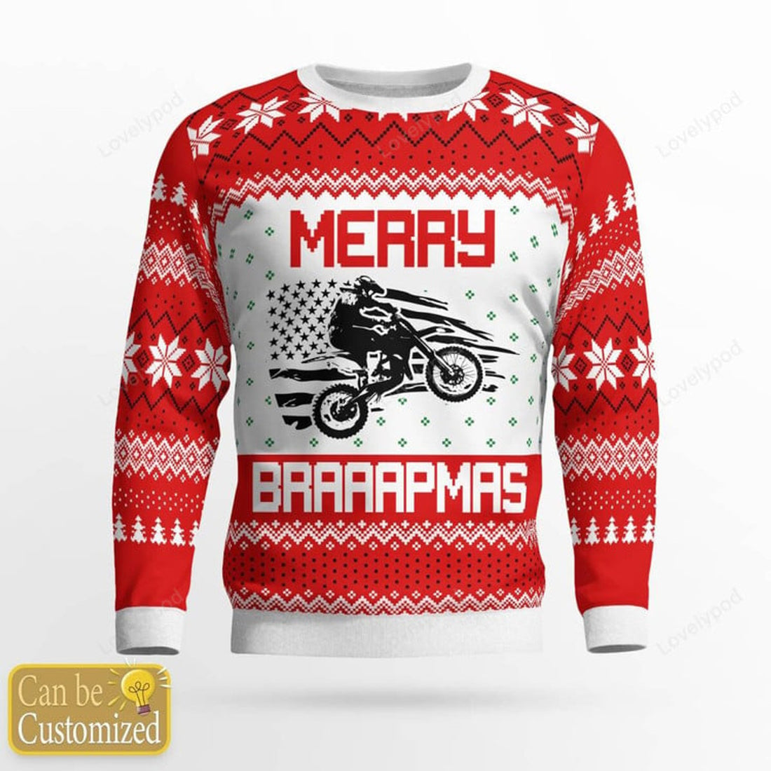 FUNSTUFFPRINT Custom name Braaap Christmas Motocross rider Ugly Christmas sweater for men, Motocross biker sweatshirt, gift for motocross lover Ugly Sweater
