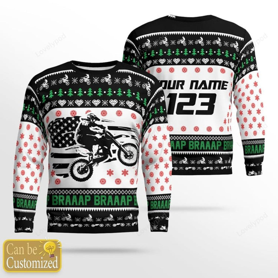 FUNSTUFFPRINT Xmas Braaap Motocross rider Ugly Christmas sweater for men and women, Motocross biker sweatshirt, gift for motocross lover Ugly Sweater