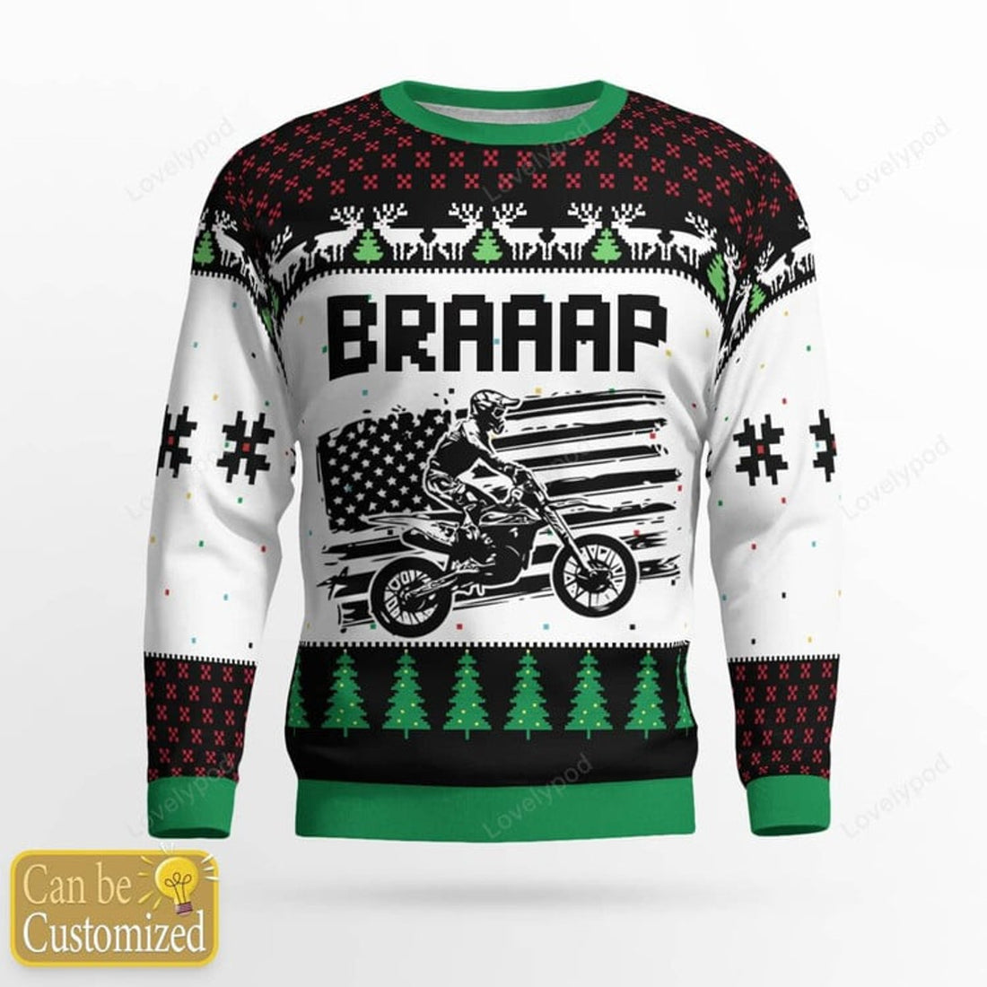 FUNSTUFFPRINT Custom name Xmas Braaap Motocross rider Ugly Christmas sweater, Motocross biker sweatshirt, gift for motocross lover Ugly Sweater