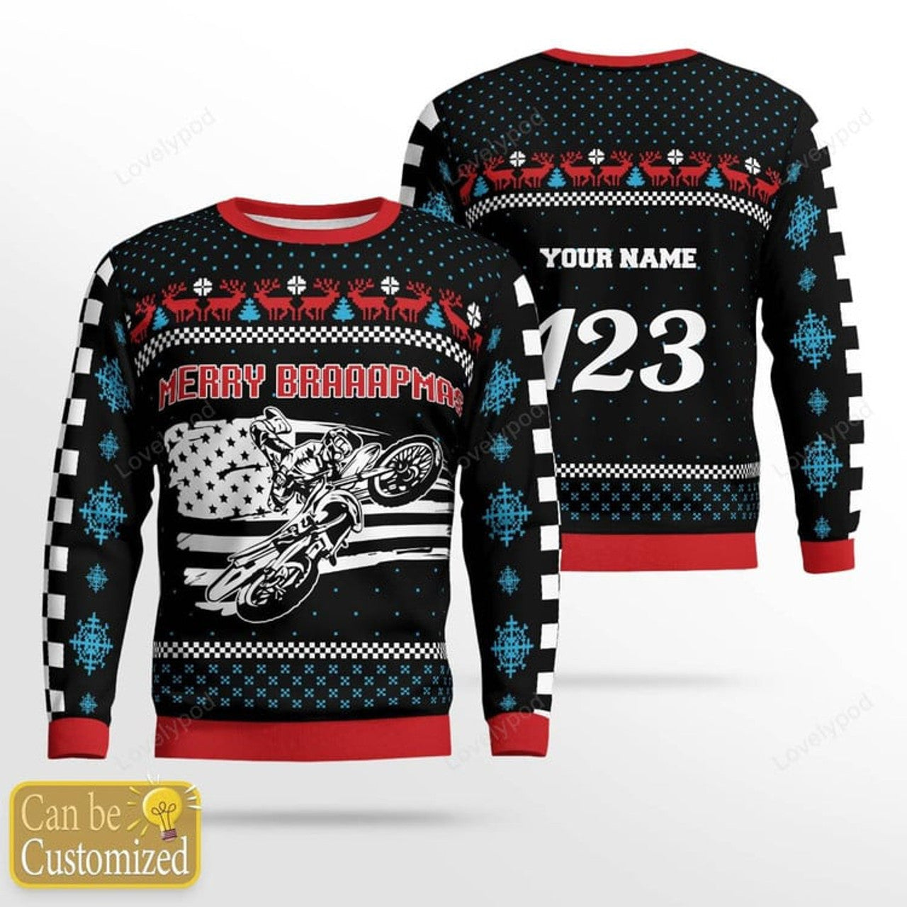 FUNSTUFFPRINT Custom name Braaap Moto Ugly Christmas Sweater, Custom Name Moto Ugly Sweater, Funny Christmas Sweater, Christmas Gifts Ugly Sweater