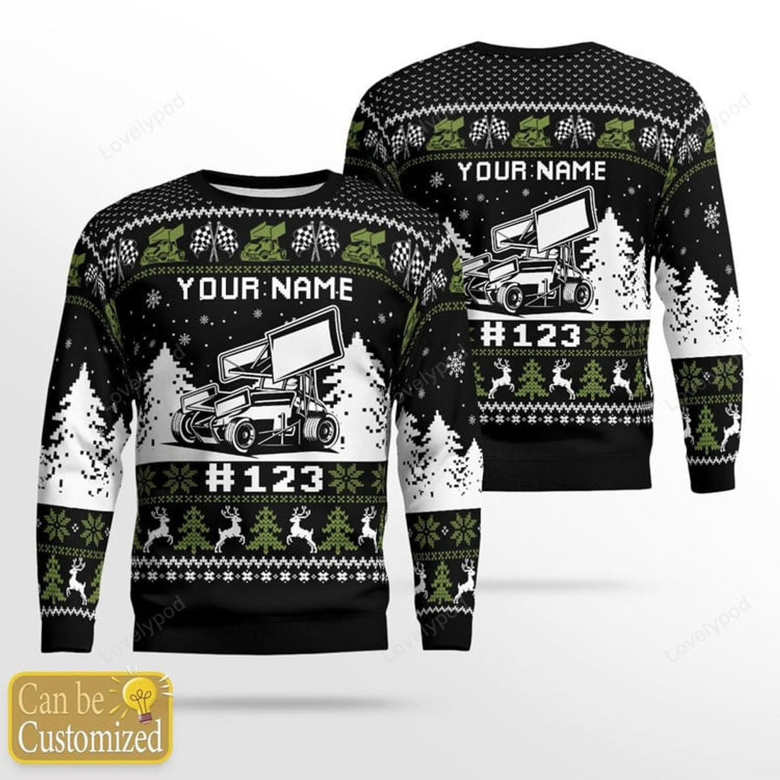 FUNSTUFFPRINT Personalized dirt track racing Ugly Christmas Sweater, Christmas Gift Sweatshirt, Gift Man Women, Kid, racing Gifts Ugly Sweater